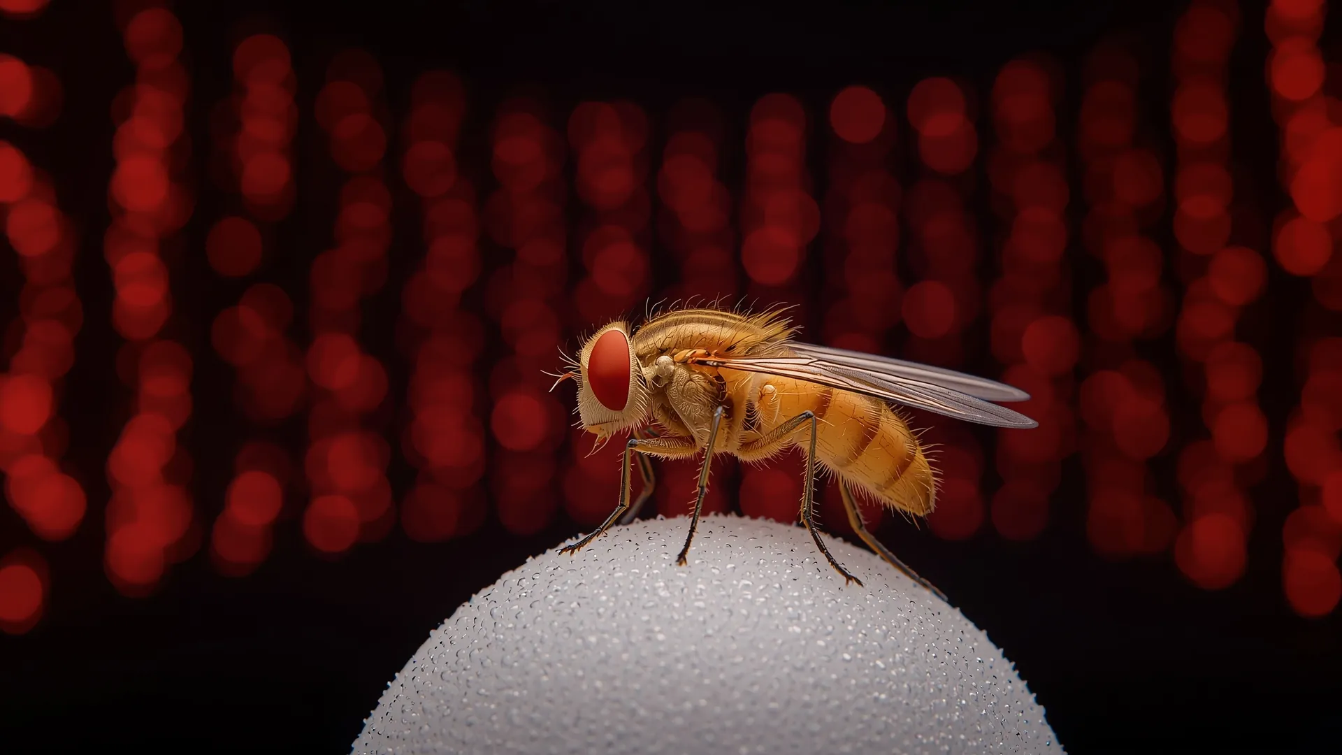 The fly in front of a red falling chart
